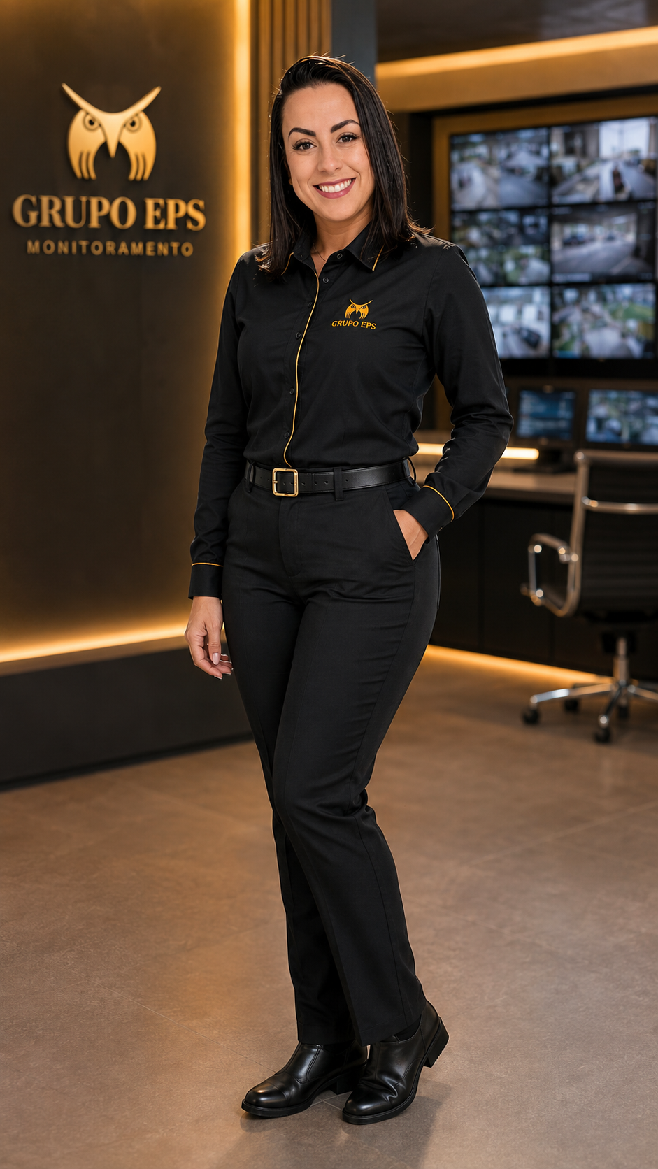Avatar profissional da Liz com uniforme da EPS Monitoramento